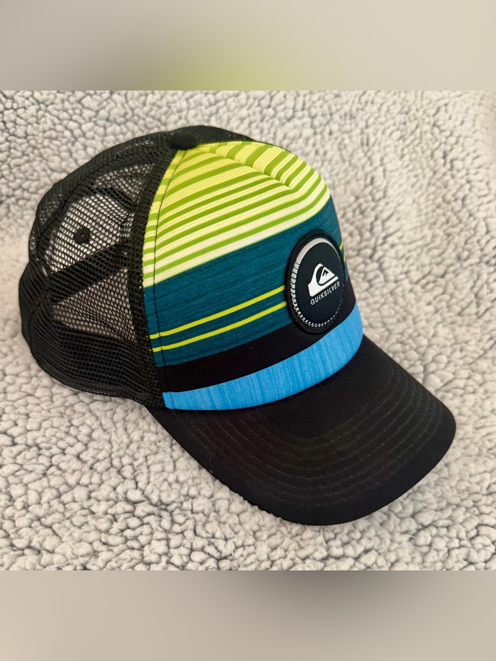 Quiksilver Multicolor Striped Mesh-Back Cap in Black, Blue & Lime